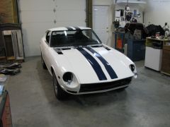 White with Blue stripes 240z