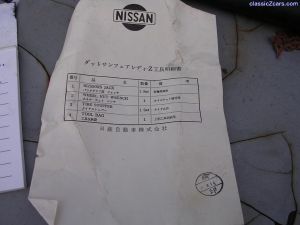 240Z jack and tool kit parts list.