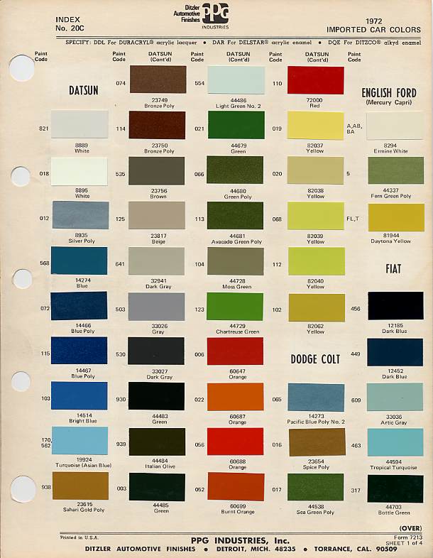 Nissan Color Chart